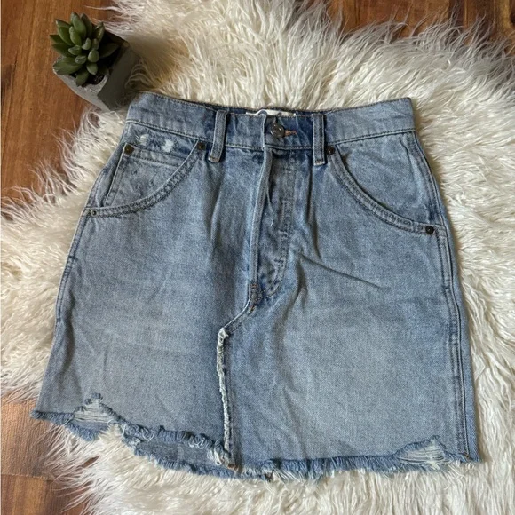 Free People Distressed Denim Mini Skirt - Picture 1 of 6